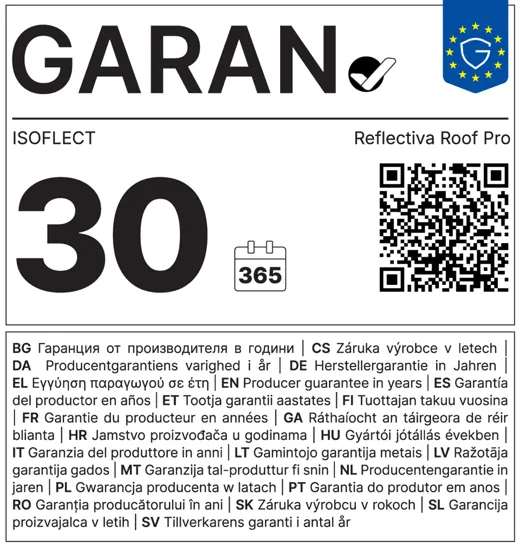 Eticheta de garanție GARAN Isoflect Roof Pro, 30 de ani